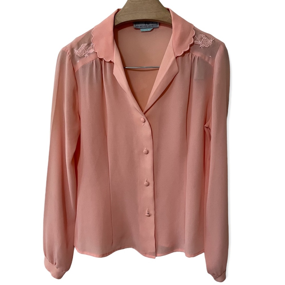 Vintage Embroidered Sheer Blush Pink Blouse